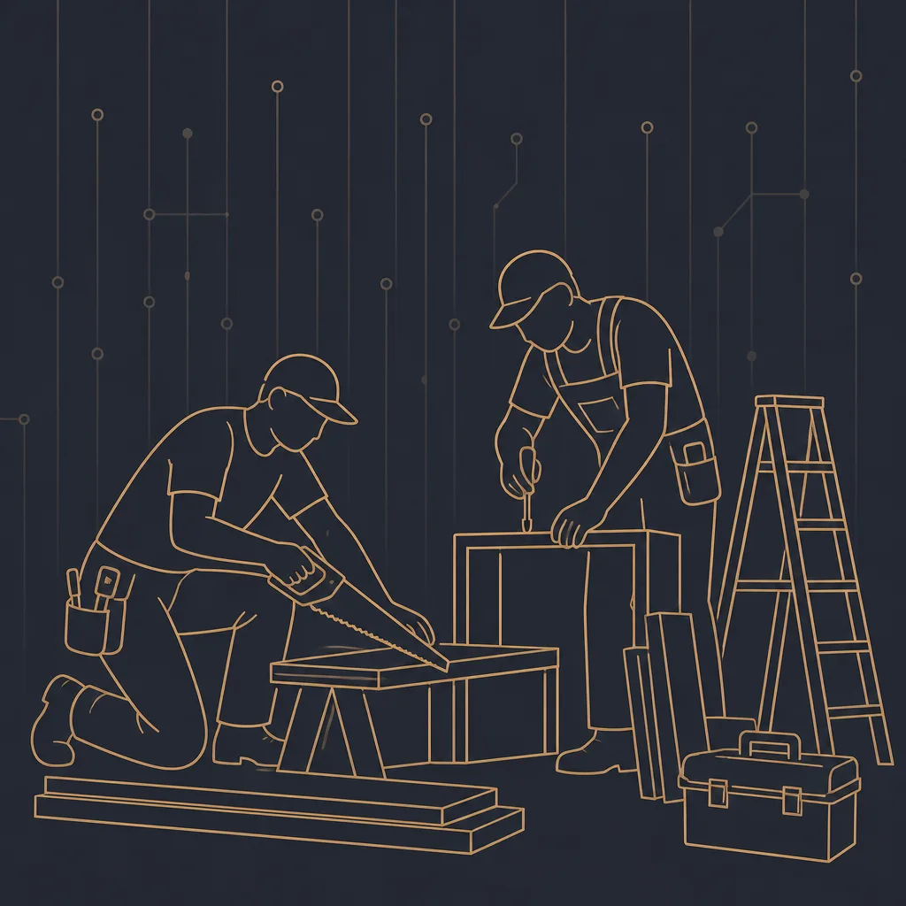 Illustration of a crew working with hand tools