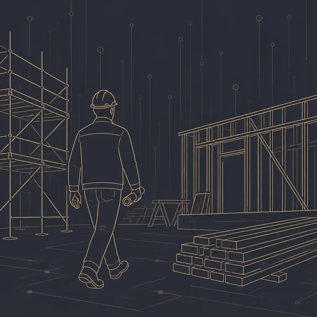 Illustration of an owner walking an active construction jobsite