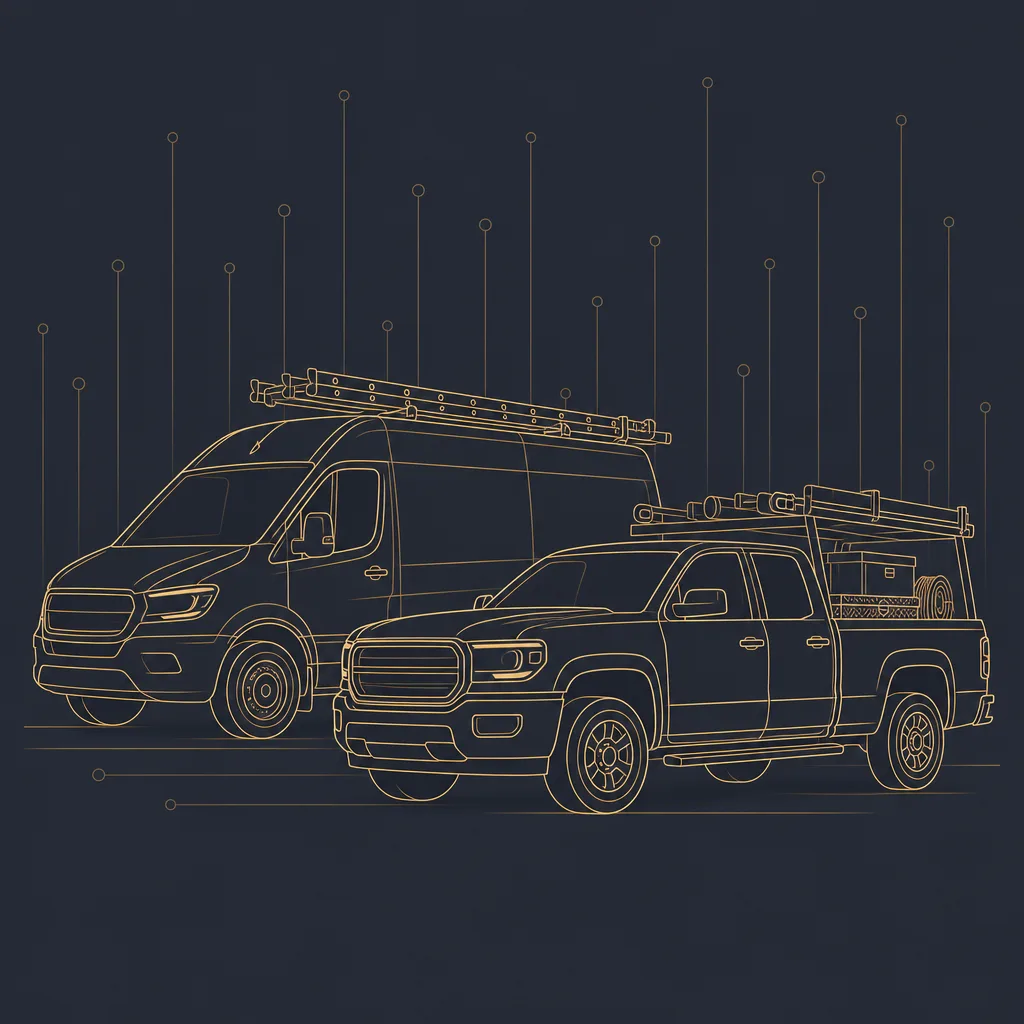 Illustration of service and construction vehicles staged and loaded